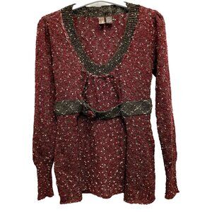 VTG Y2K BKE Babydoll Sweater Womens Medium Maroon Textured Pullover Grunge